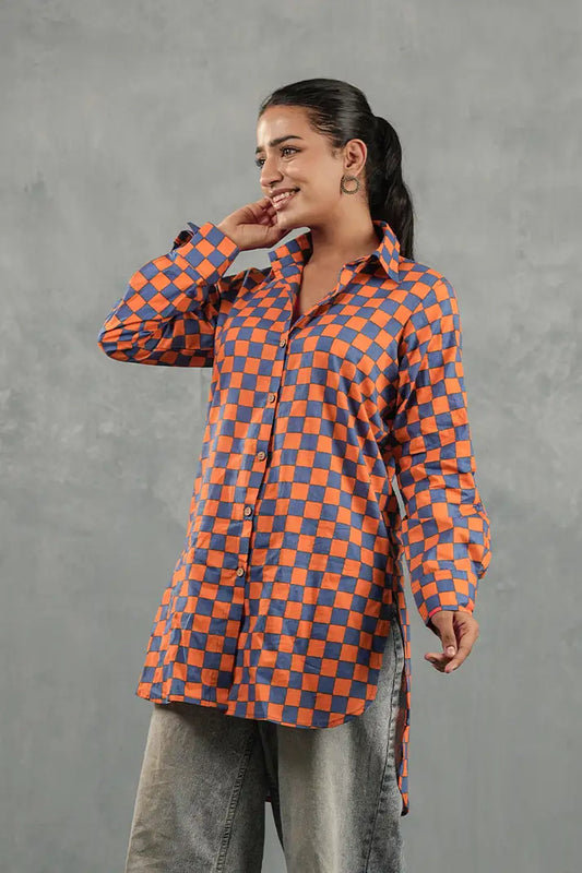 Orange & Navy Checkerboard Shirt