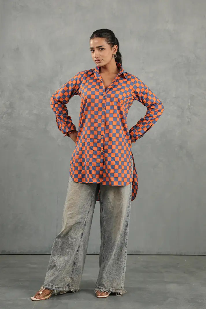 Orange & Navy Checkerboard Shirt