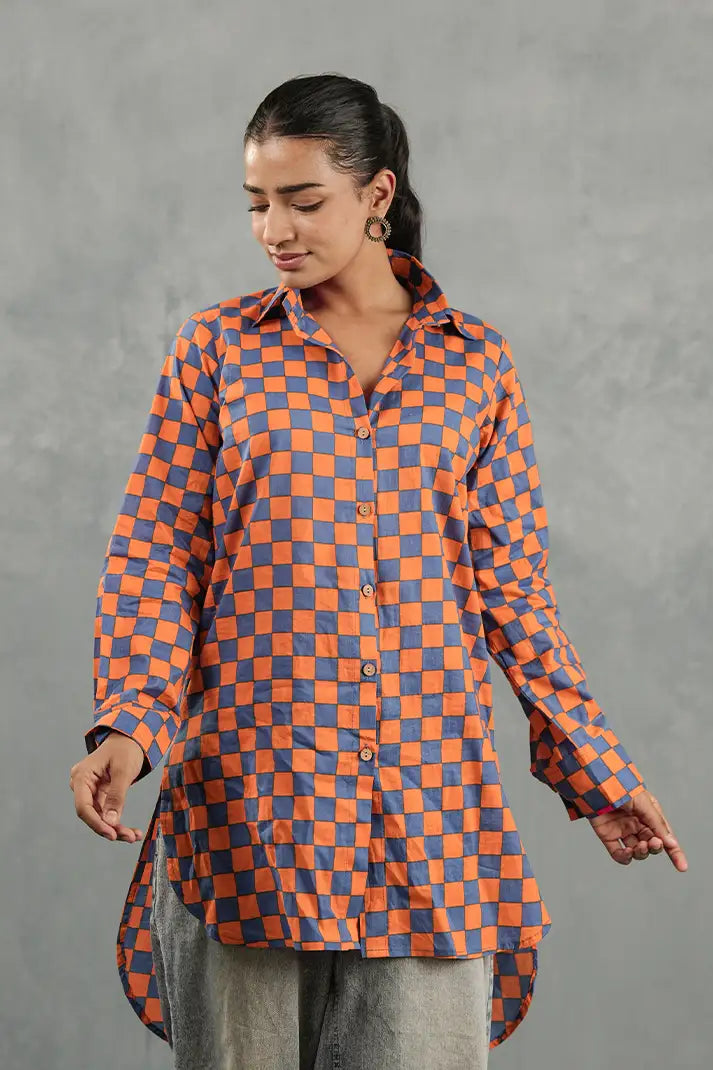 Orange & Navy Checkerboard Shirt