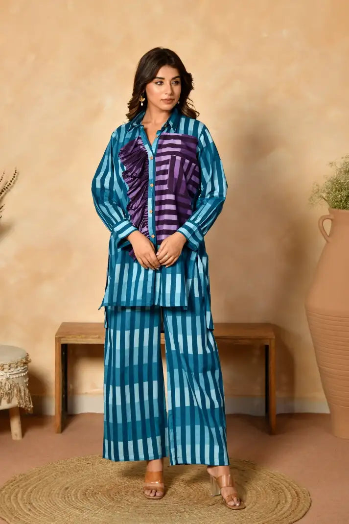 Azure Ruffle Cotton Skirt Set