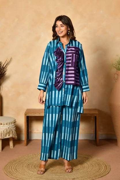 Azure Ruffle Cotton Skirt Set