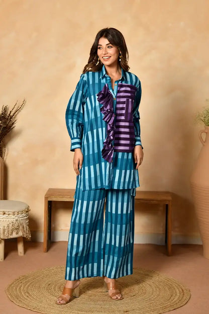 Azure Ruffle Cotton Skirt Set