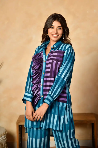 Azure Ruffle Cotton Skirt Set