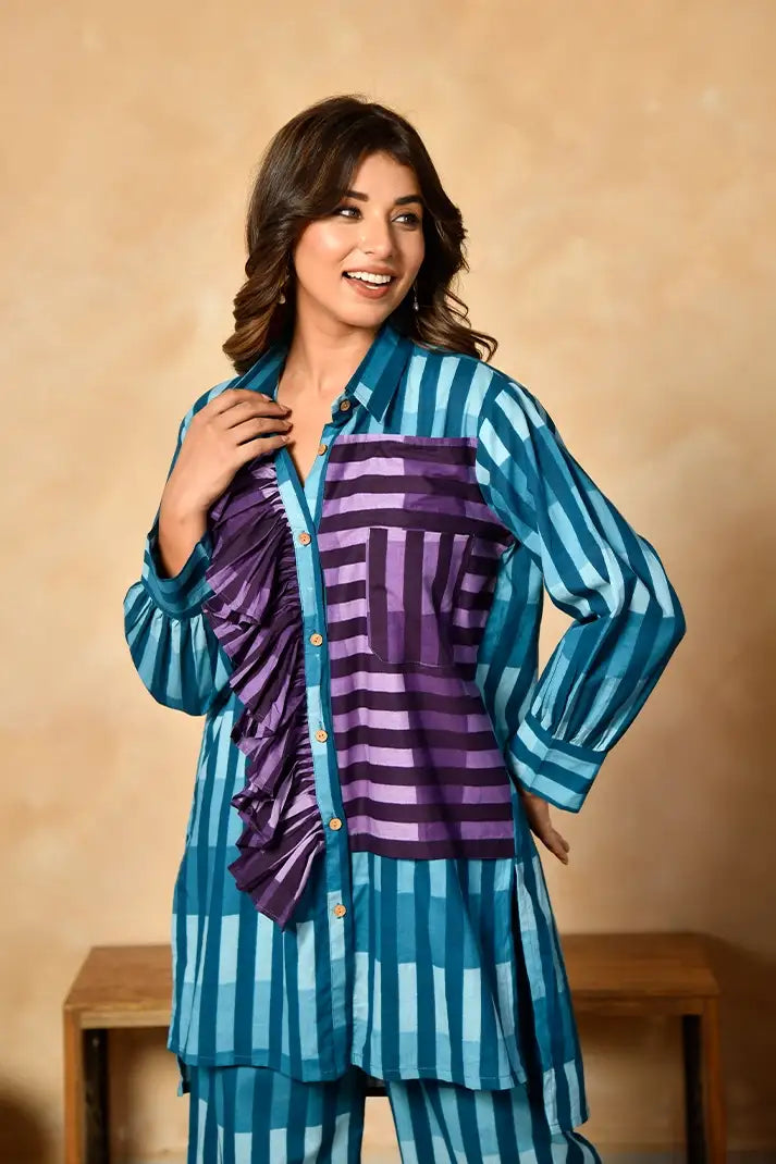 Azure Ruffle Cotton Skirt Set