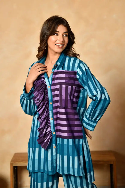 Azure Ruffle Cotton Skirt Set