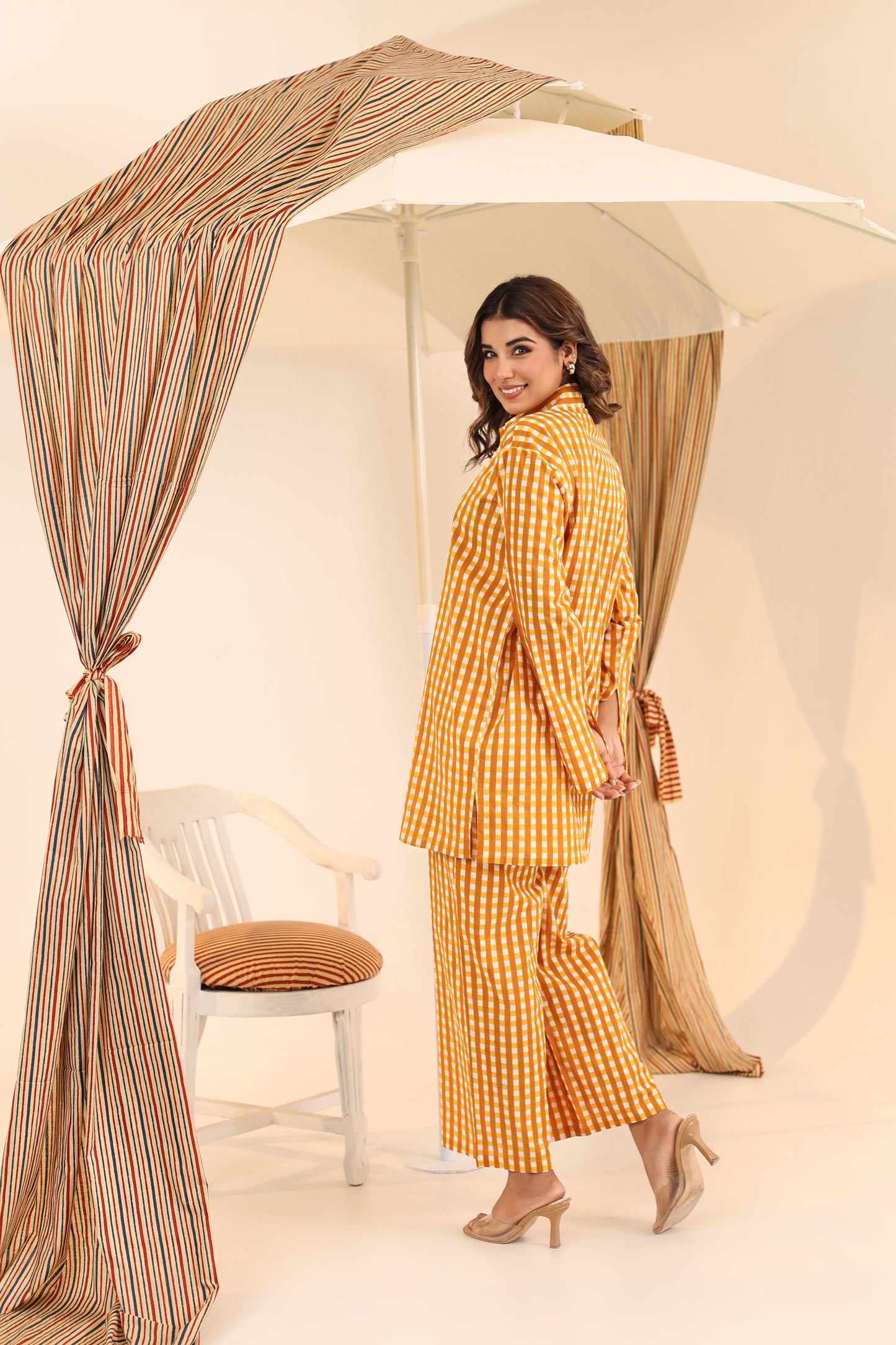 Ochre Checks Cotton Coord Set