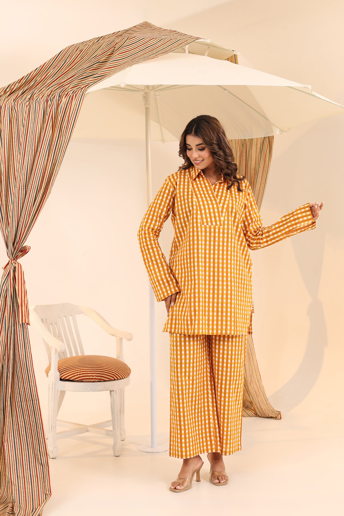 Ochre Checks Cotton Coord Set