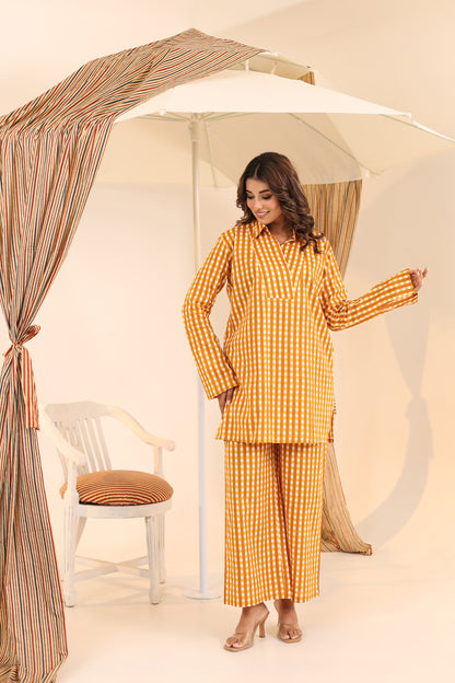 Ochre Checks Cotton Coord Set