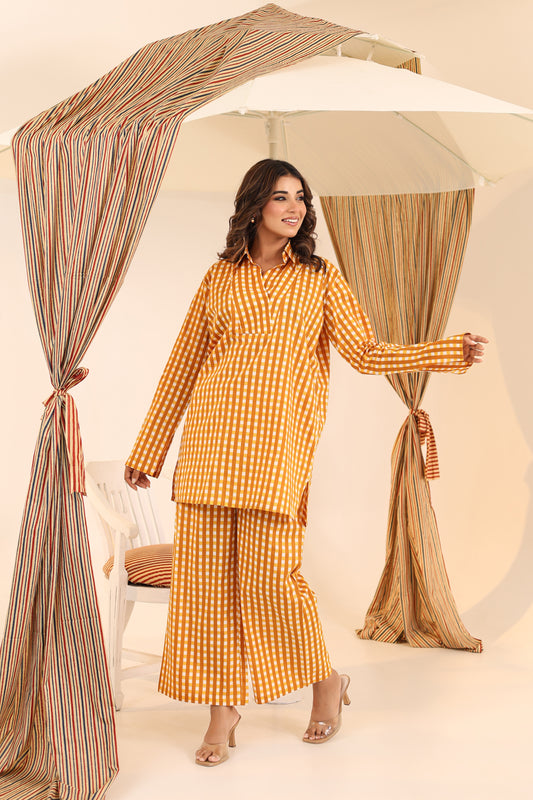 Ochre Checks Cotton Coord Set