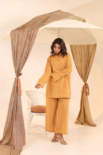 Ochre Checks Cotton Coord Set