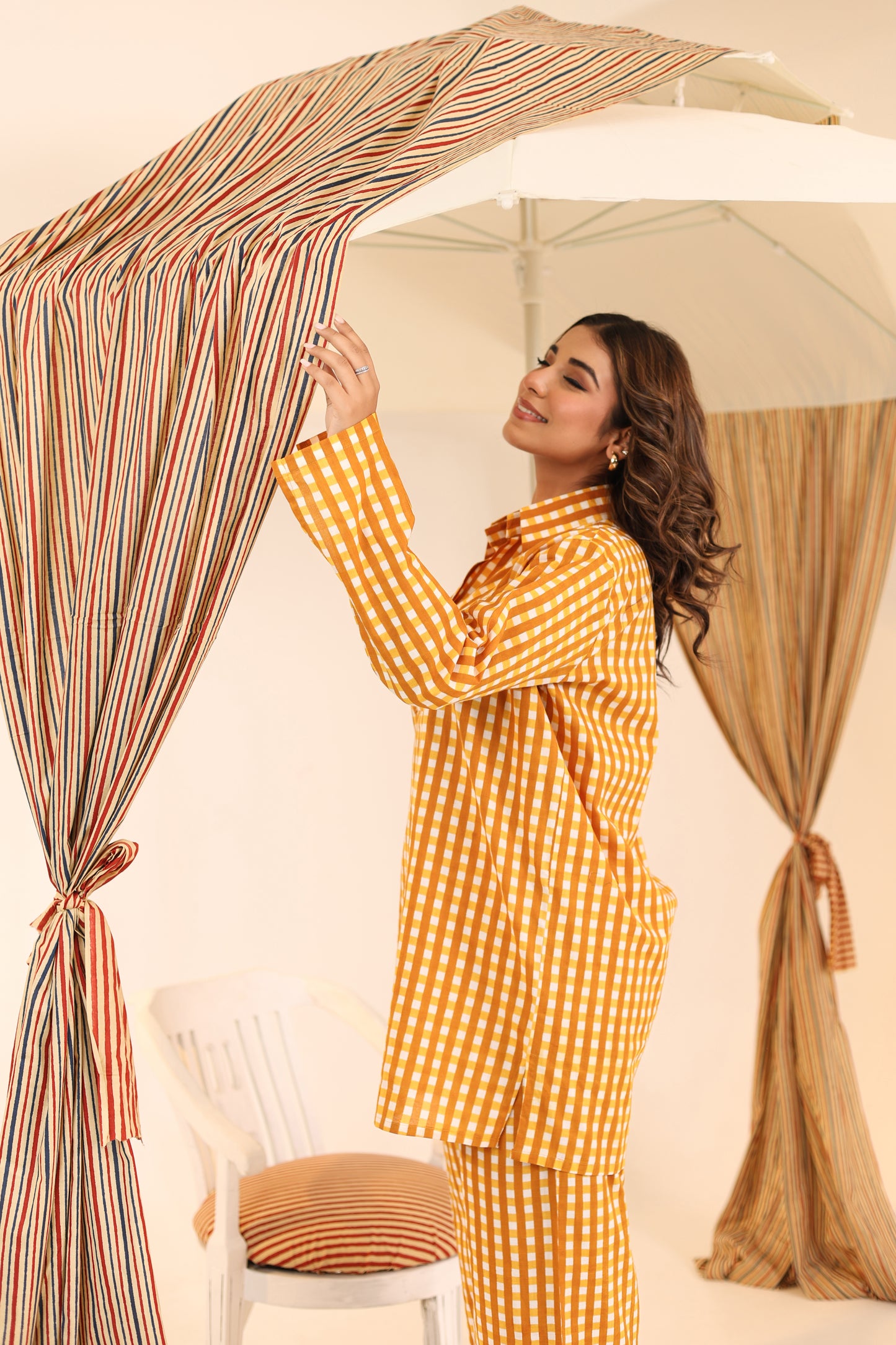 Ochre Checks Cotton Coord Set