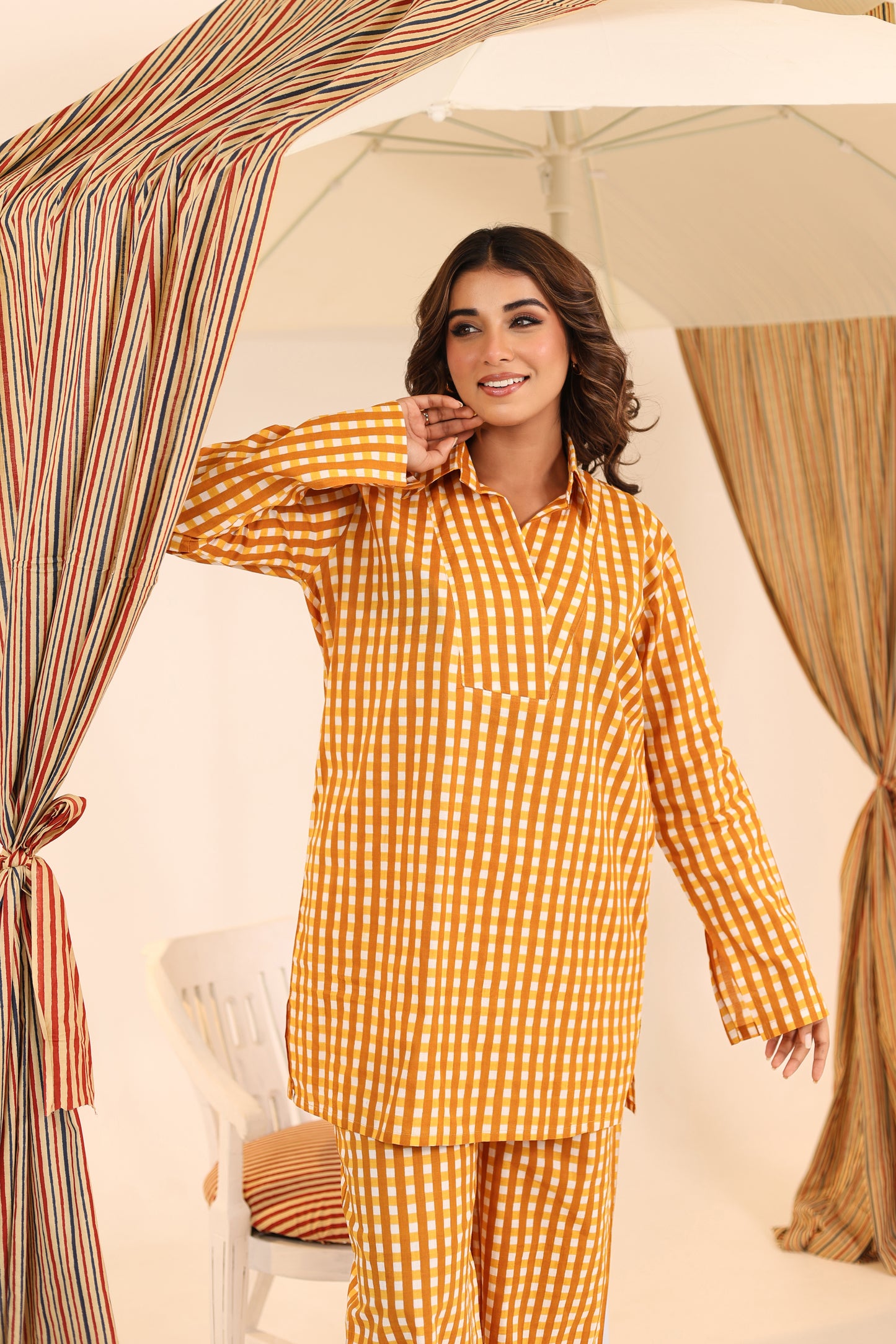 Ochre Checks Cotton Coord Set