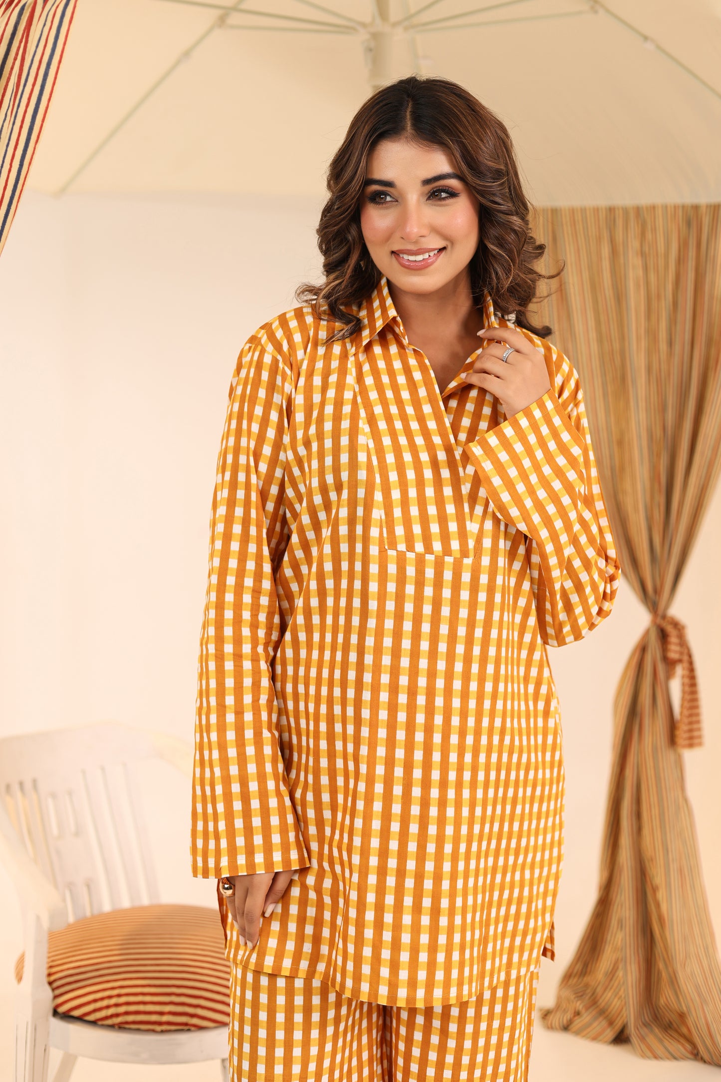 Ochre Checks Cotton Coord Set