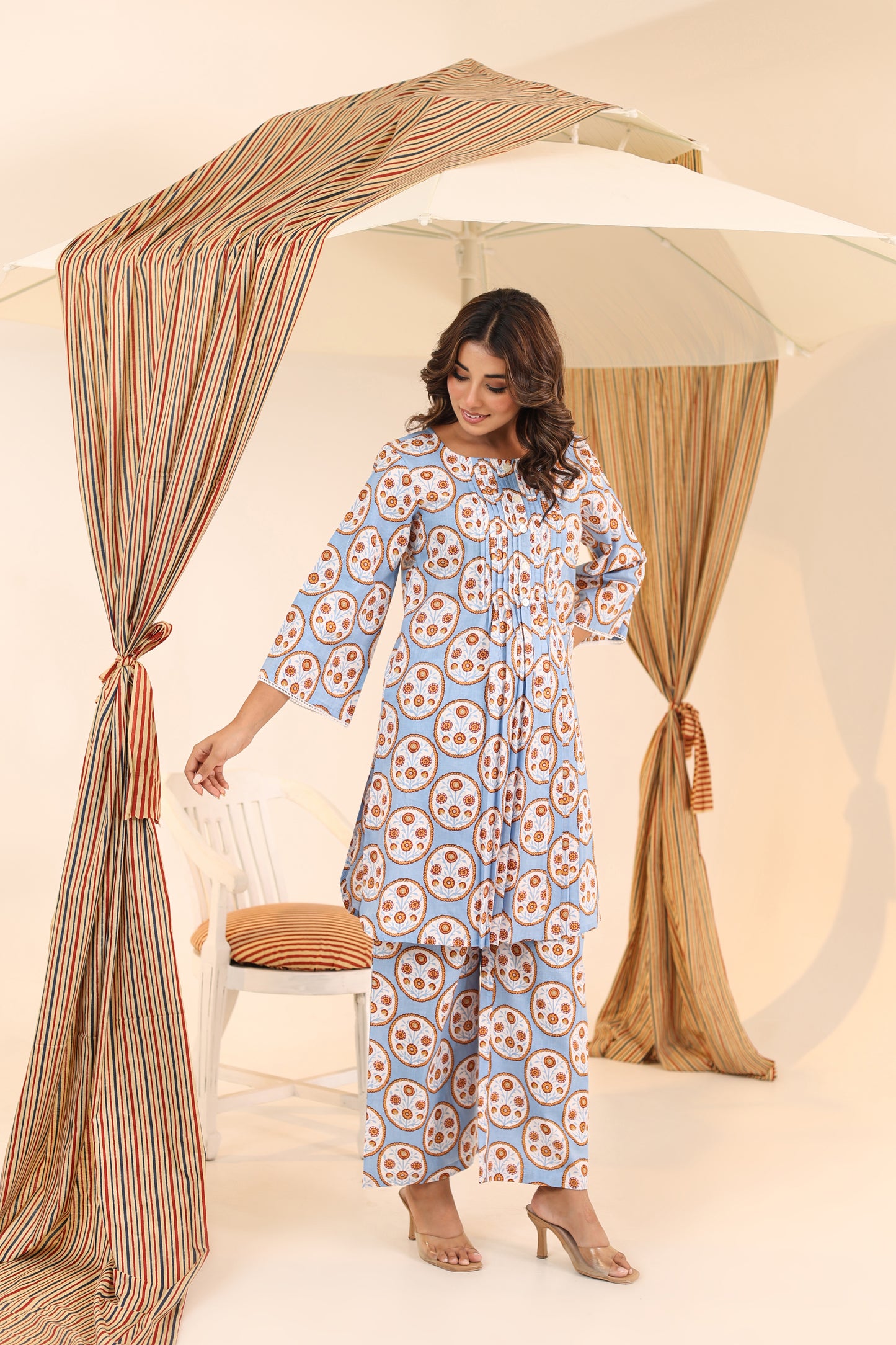White Buti Cotton Coord Set