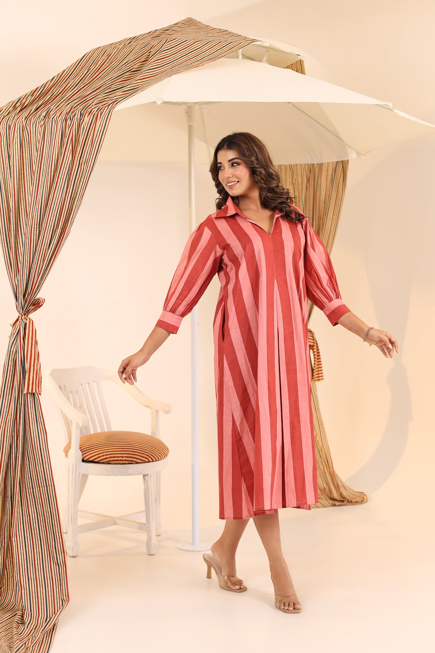 Blushora Striped Midi Dress
