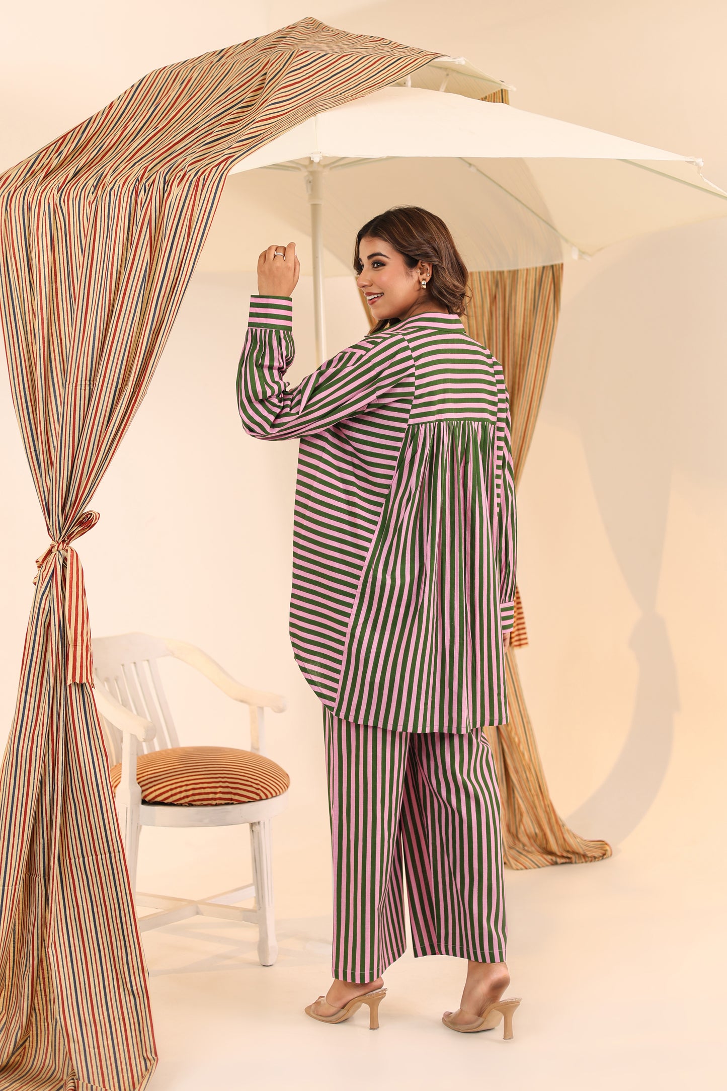 Pink Betel Stripe Coord Set
