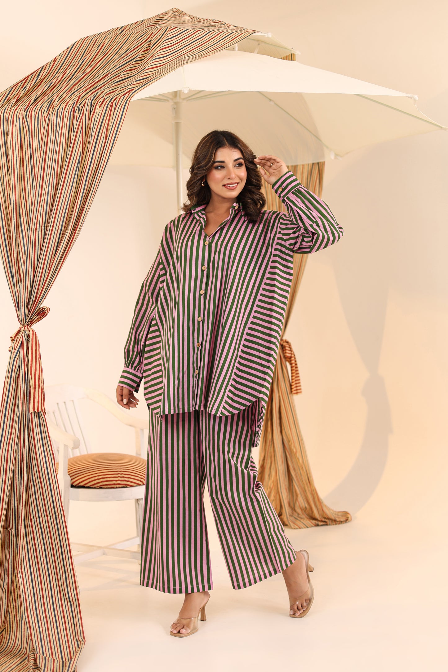 Pink Betel Stripe Coord Set