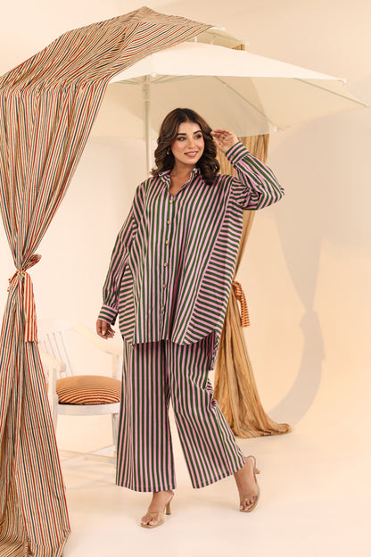 Pink Betel Stripe Coord Set