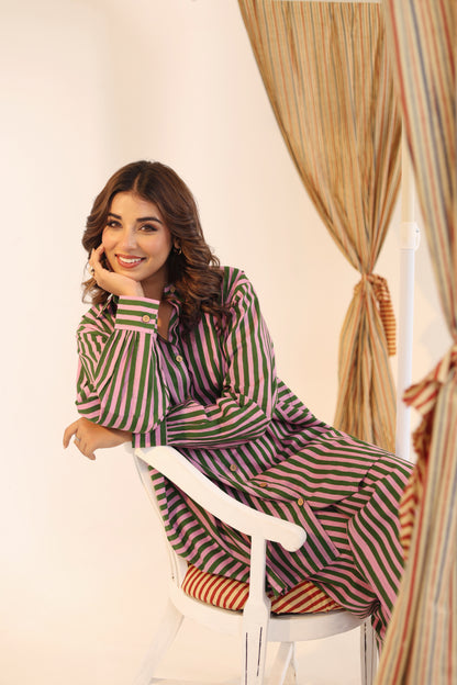 Pink Betel Stripe Coord Set