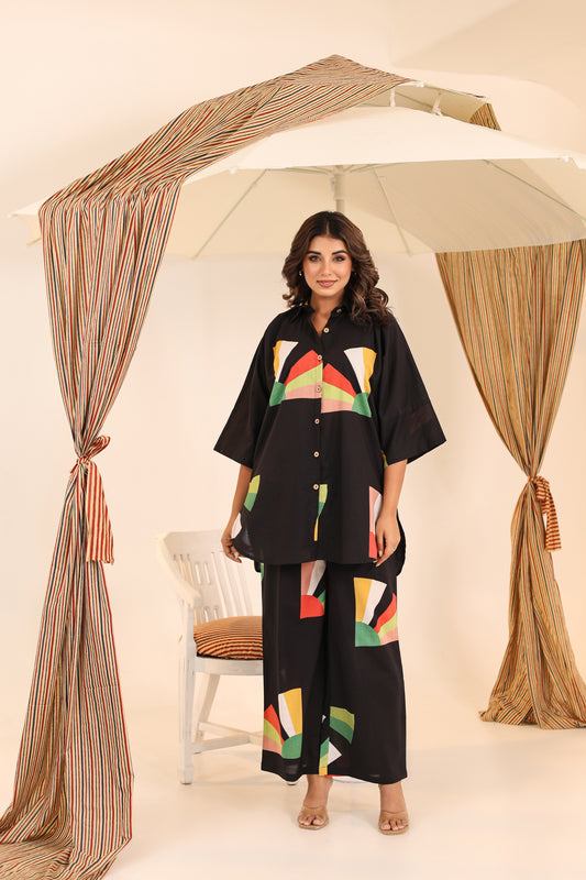 Black Canvas Cotton Coord Set