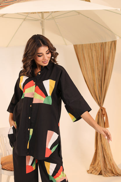 Black Canvas Cotton Coord Set