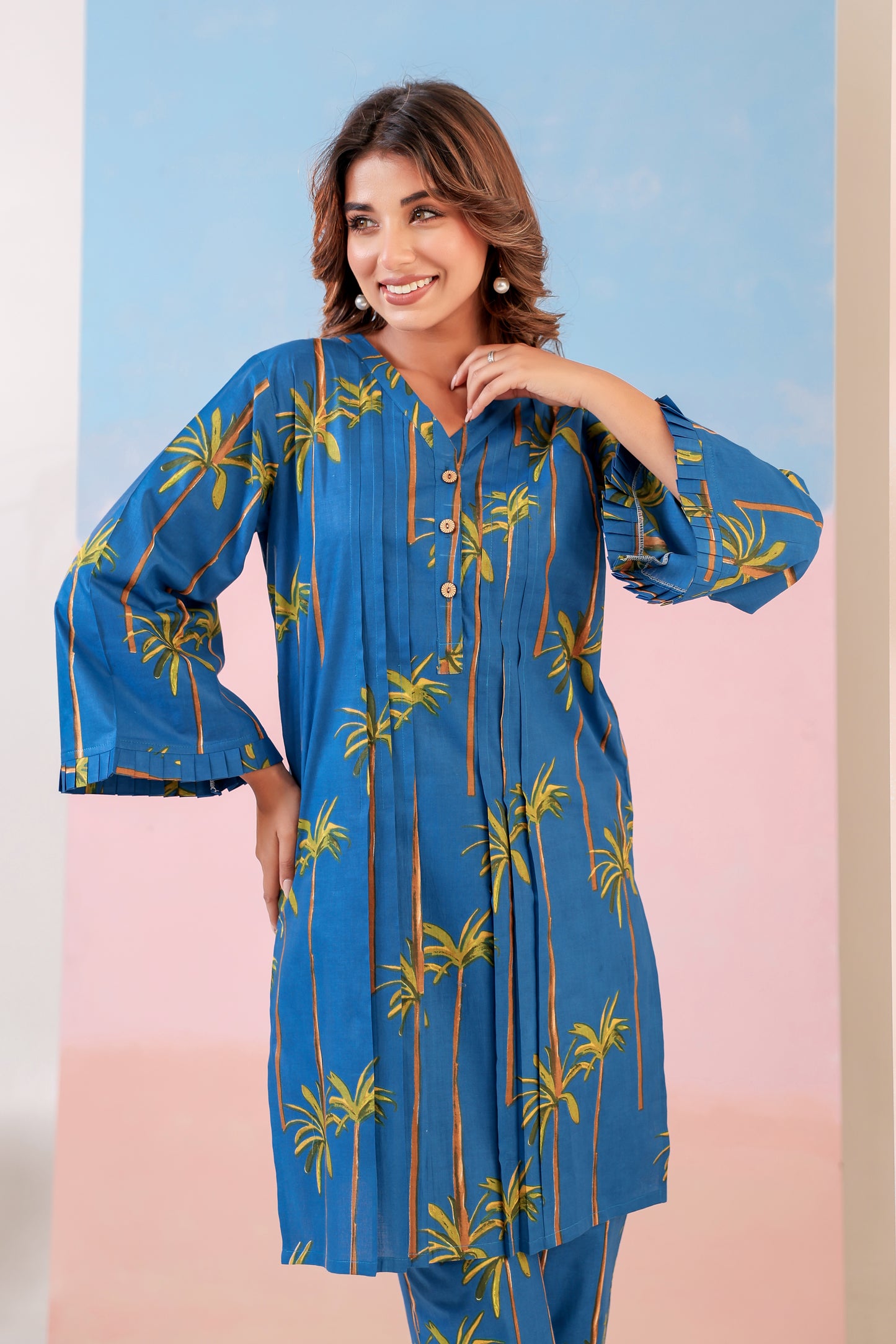 Oceanic Blue Cotton Coord Set