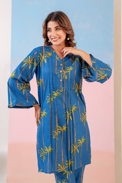 Oceanic Blue Cotton Coord Set