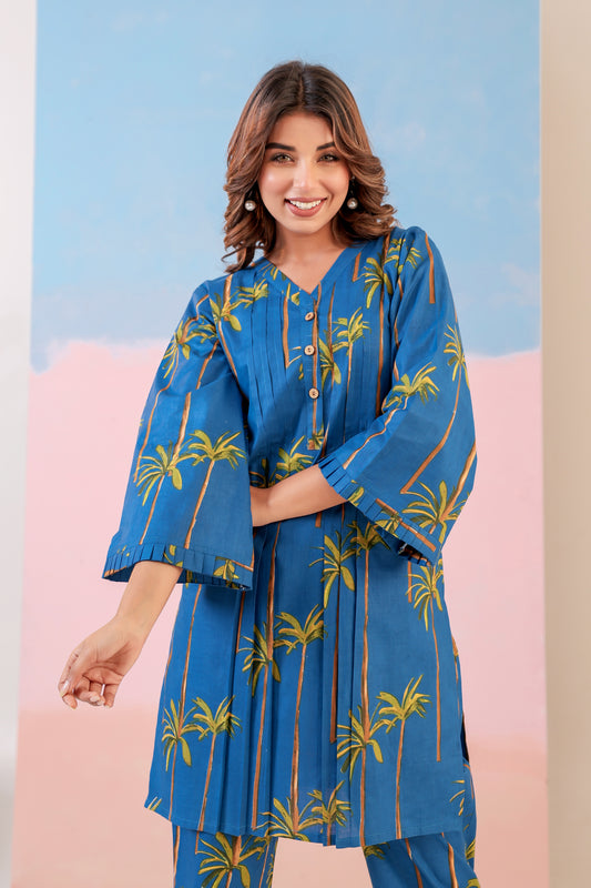 Oceanic Blue Cotton Coord Set