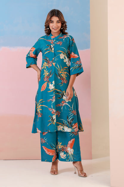 Blue Bloom Cotton Coord Set