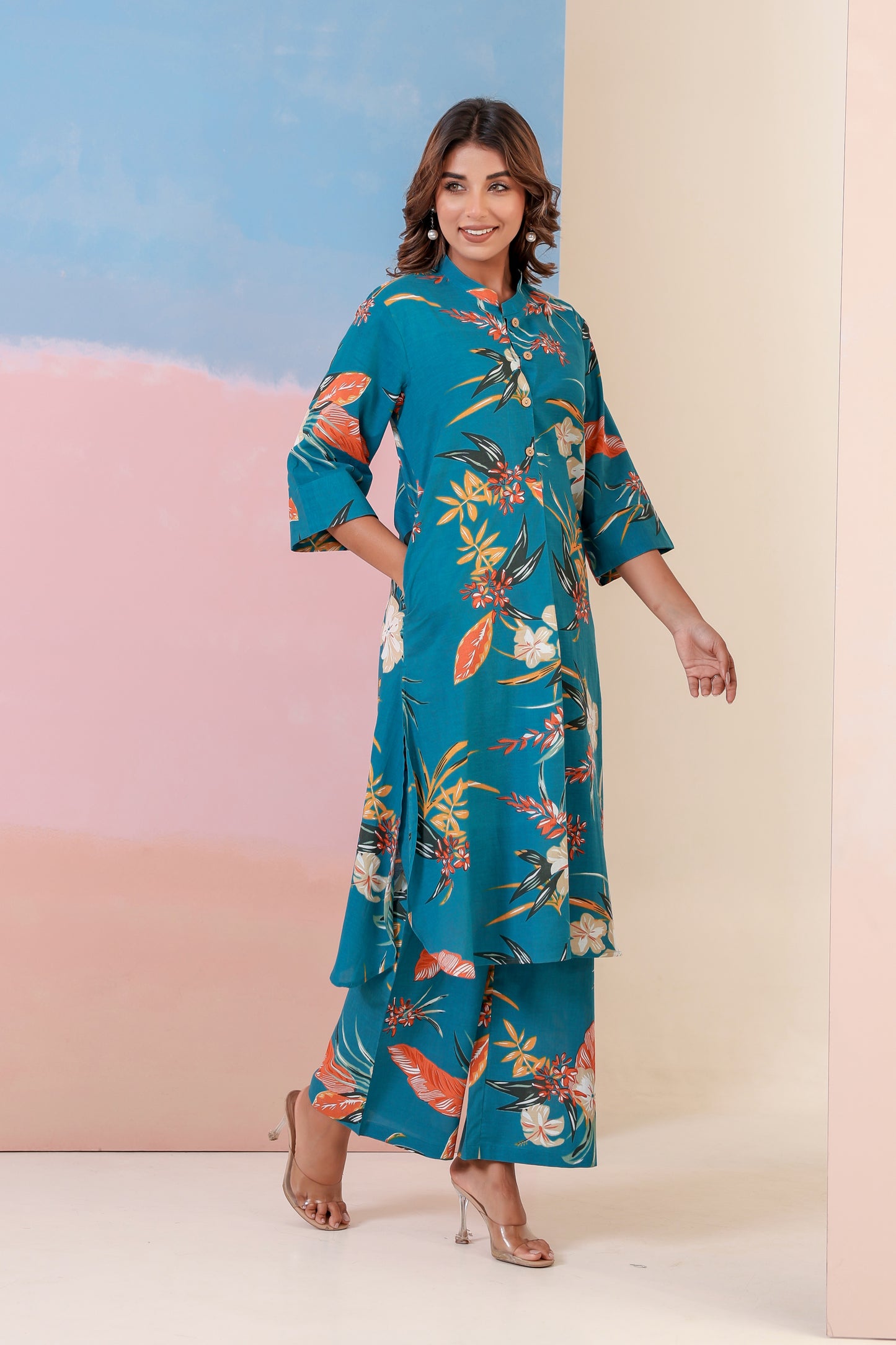 Blue Bloom Cotton Coord Set