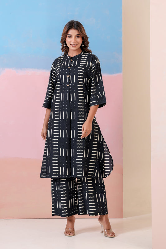 Elegant Black Print Coord Set