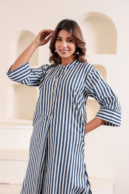 Sleek Blue Cotton Coord Set