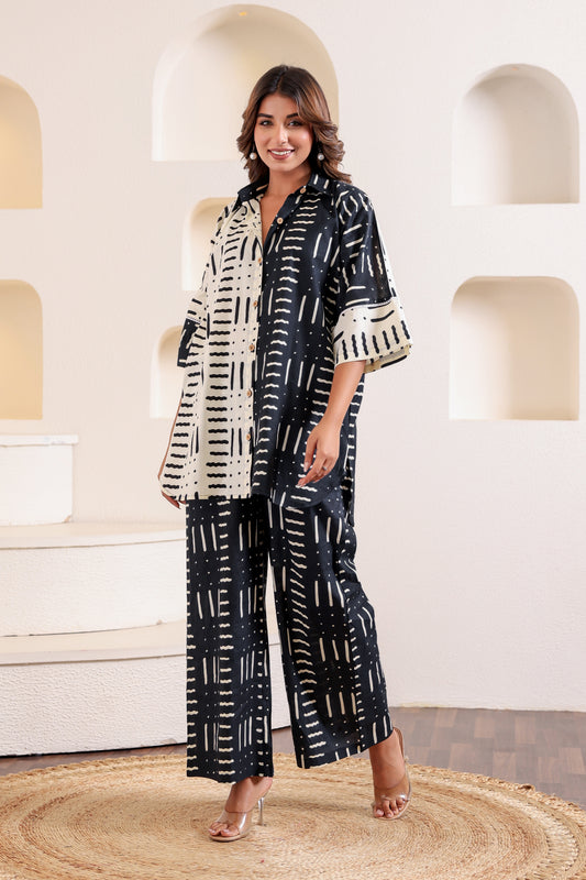 Black Vector Cotton Coord Set