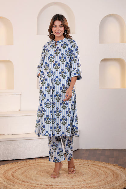 Indigo Motif Cotton Coord Set