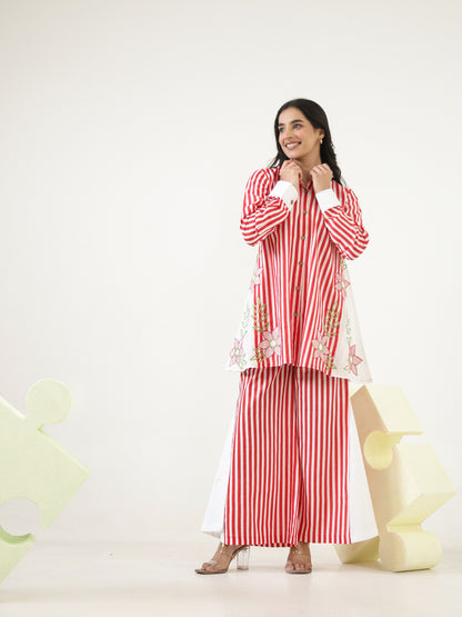 Garnet Stripes Cotton Co-ord Set