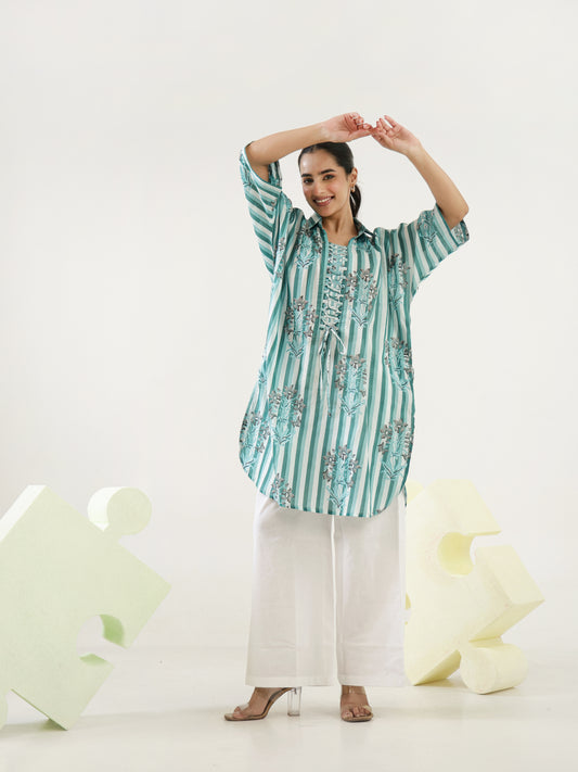 Coral Green Stripes Co-ord Set