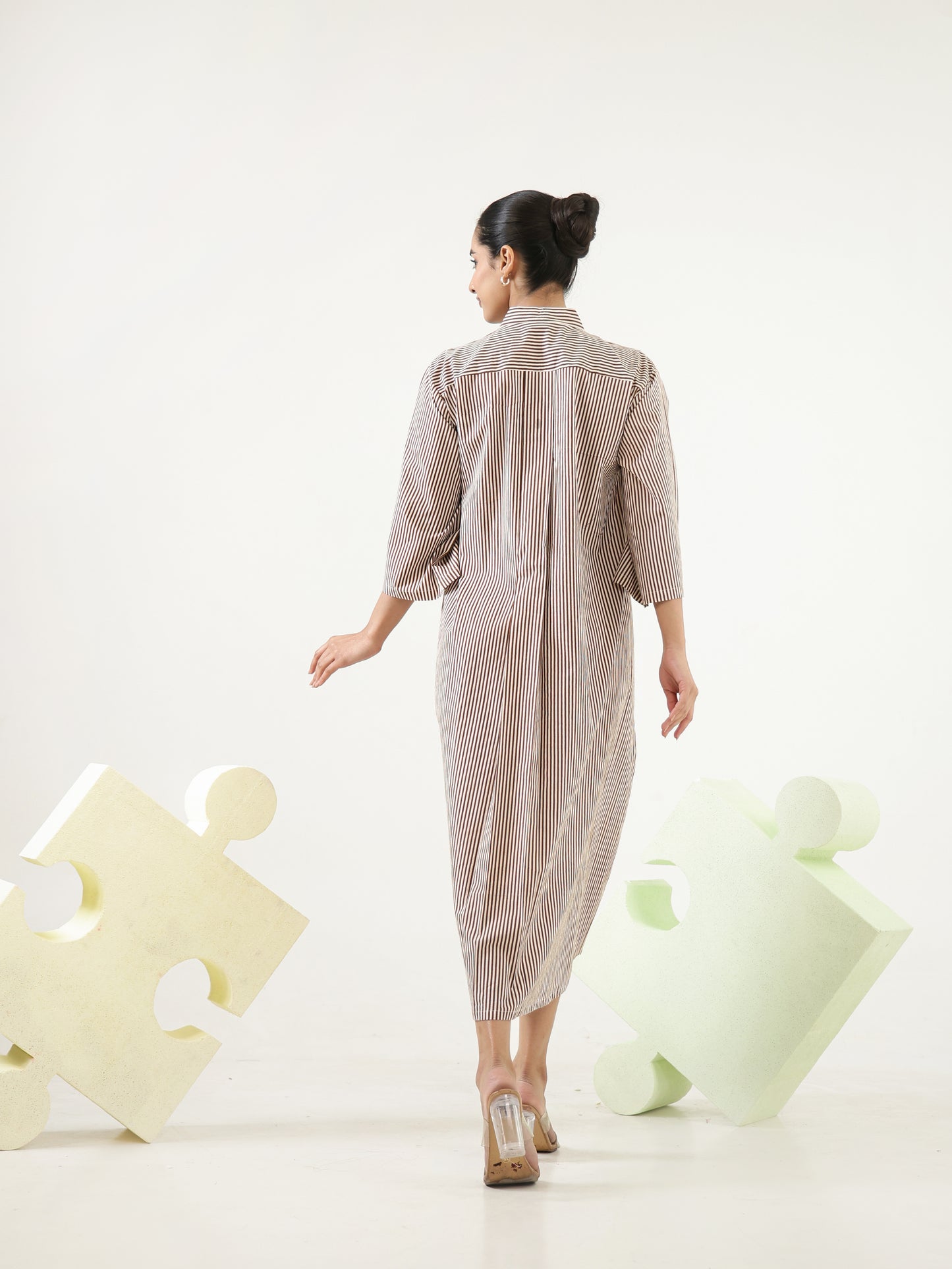 Taupe Brown Fine Stripe Dress