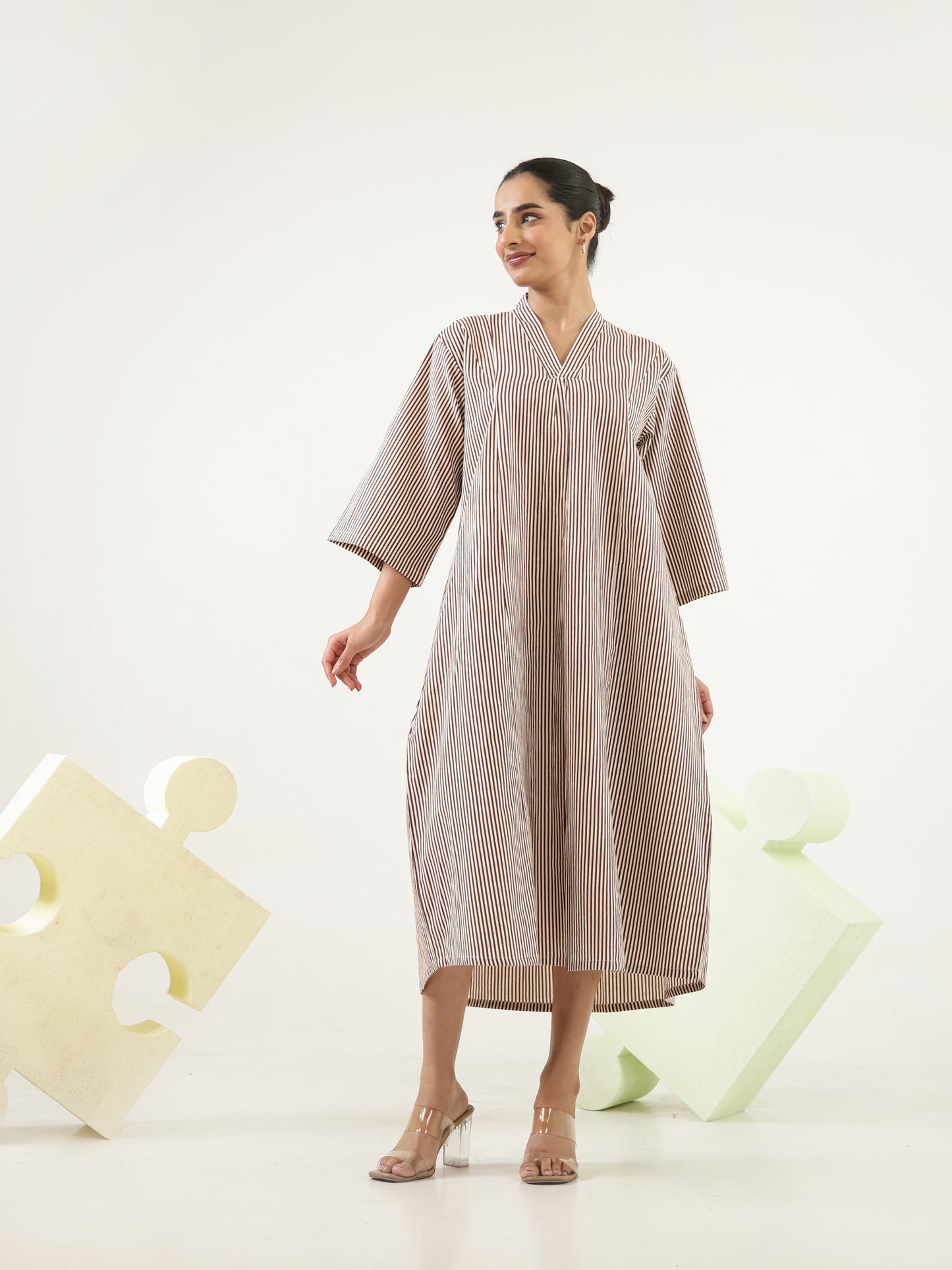 Taupe Brown Fine Stripe Dress