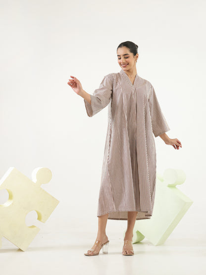 Taupe Brown Fine Stripe Dress