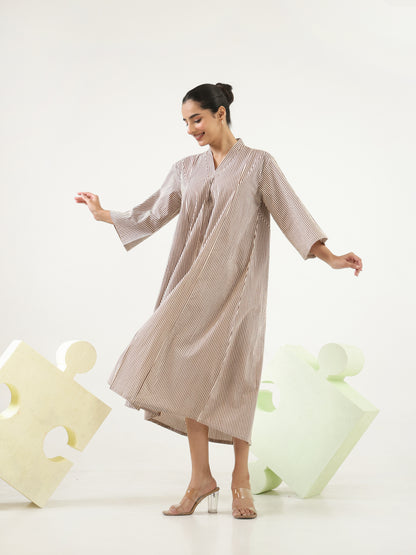 Taupe Brown Fine Stripe Dress