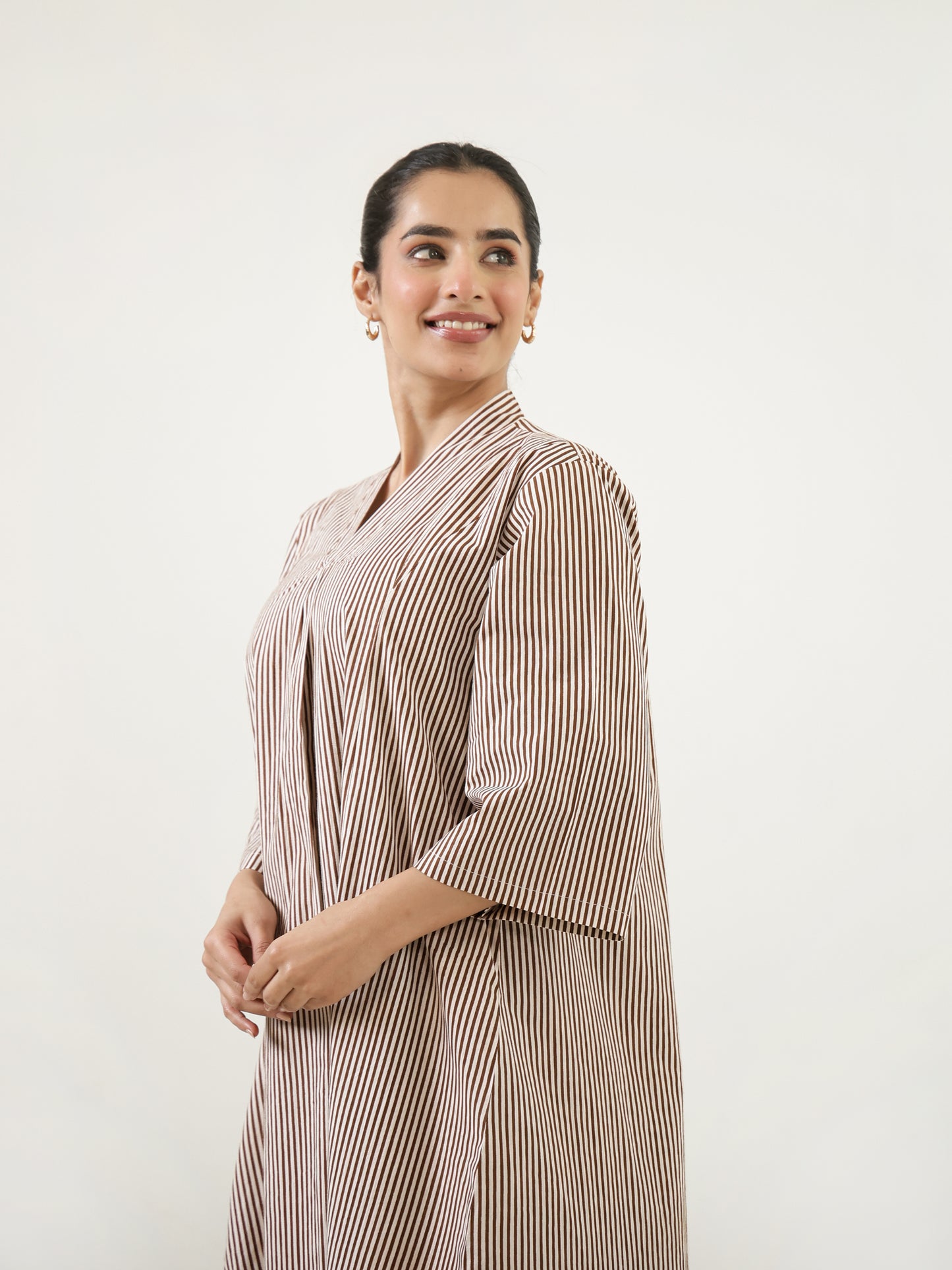Taupe Brown Fine Stripe Dress