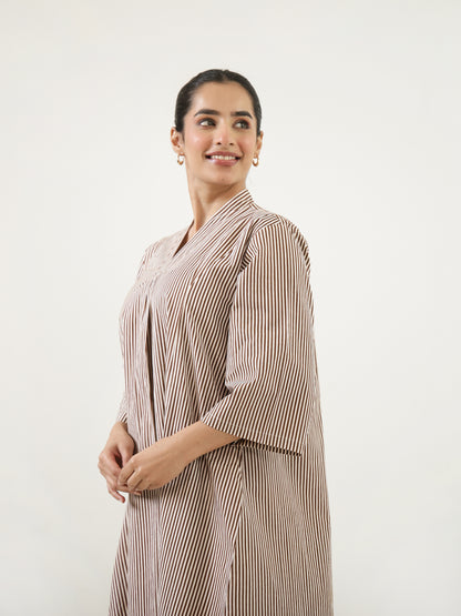 Taupe Brown Fine Stripe Dress