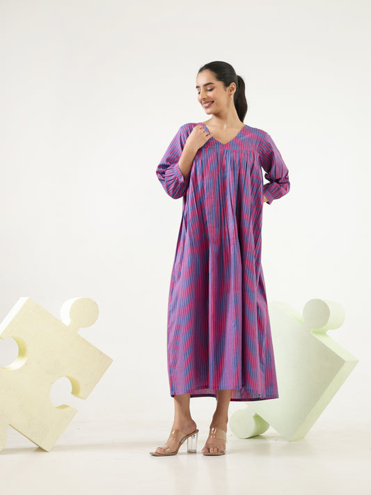 Fuchsia Lines Cotton Dress
