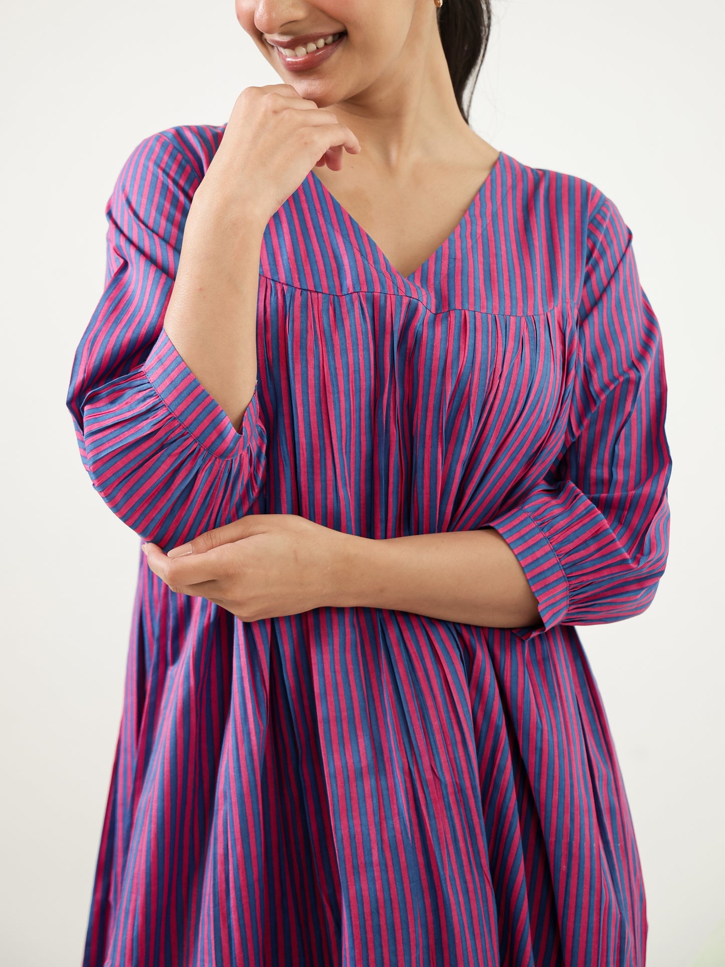 Fuchsia Lines Cotton Dress