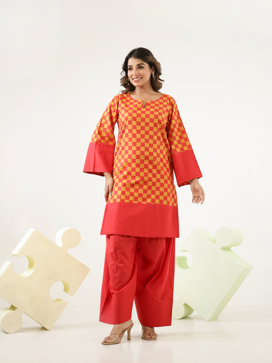 Fiery Checks Cotton Co-ord Set