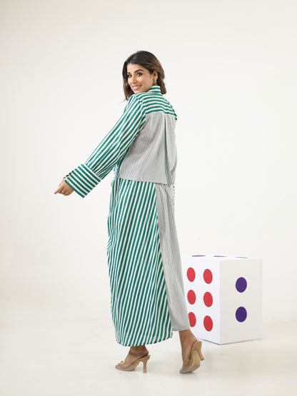 Verde Stripes Top & Skirt Set