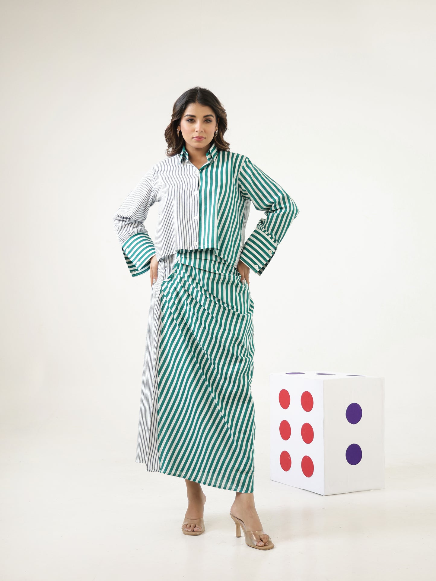 Verde Stripes Top & Skirt Set