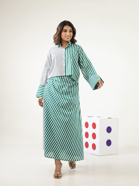 Verde Stripes Top & Skirt Set