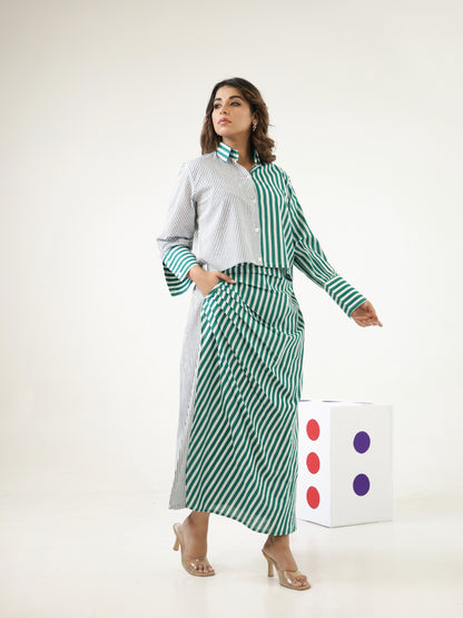 Verde Stripes Top & Skirt Set