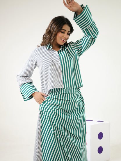 Verde Stripes Top & Skirt Set